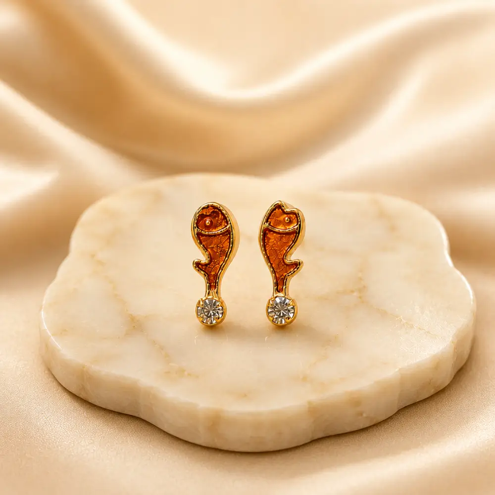 Laddu Gopal Earrings Fish Design Orange Earrings for Kanha Ji