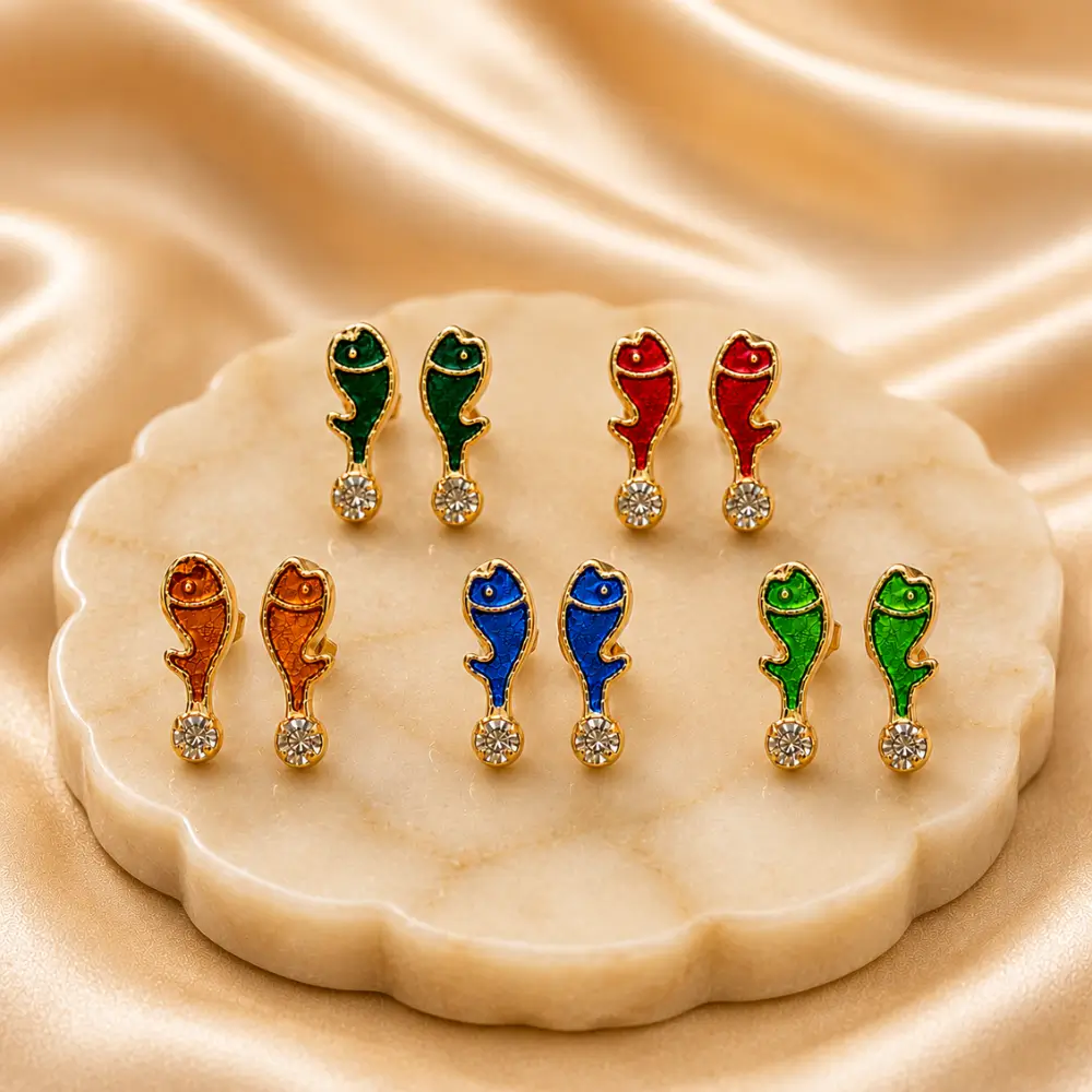 Laddu Gopal Earrings Fish Design Multi Color Earrings Collection