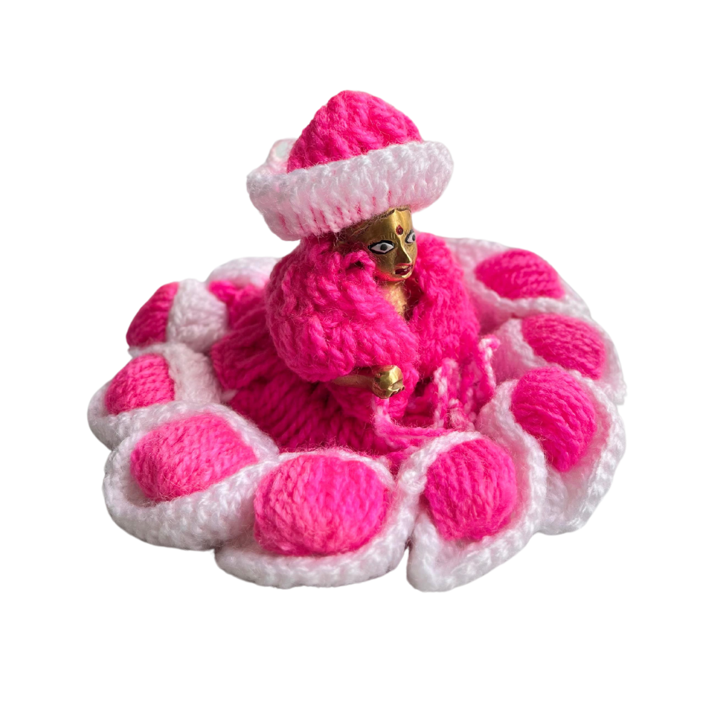 Kanha JI Winter Dress Wite and Pink Color Dress with Cap