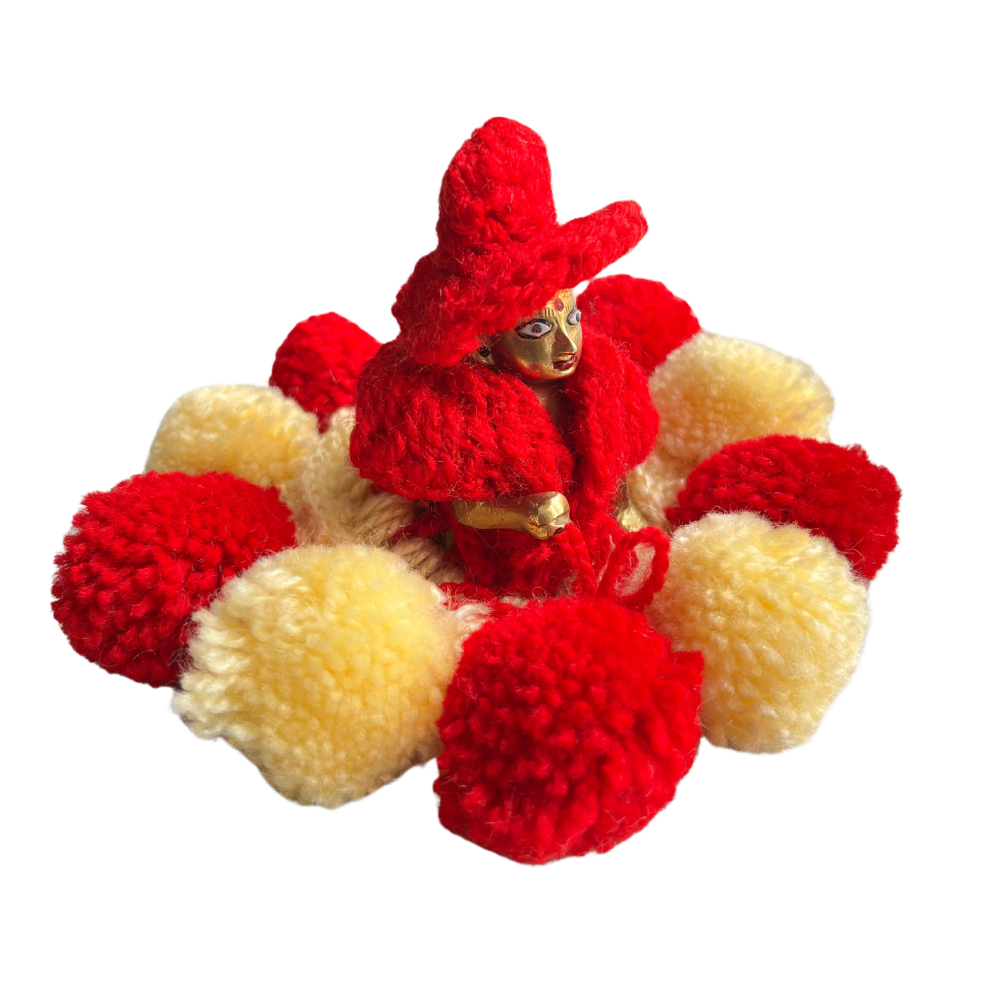 Woollen Dress For Kanha JI Red and Yellow Color Dress with Cap (1)