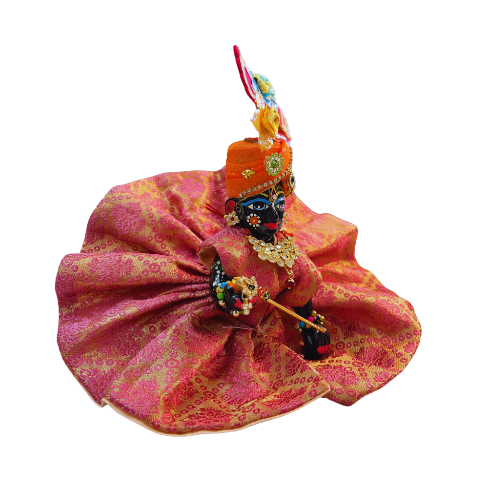 Kanha Ji Pink & Golden Dress (1)