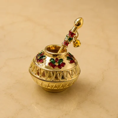 Golden Mini Matki with Mathani for Laddu Gopal Shringar