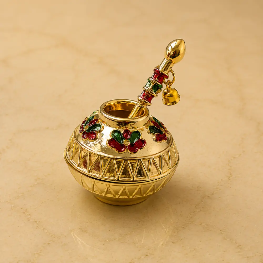 Golden Mini Matki with Mathani for Laddu Gopal Shringar