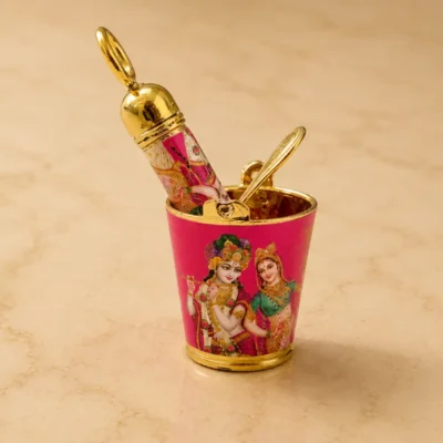 Radha Krishna Printed Mini Balti and Lota Set for Laddu Gopal