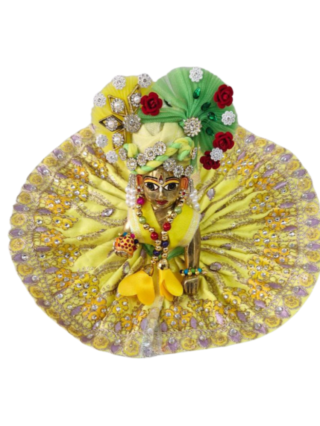 Mahashringar Laddu Gopal Kolkata Style Dress Size 5 Yellow Color Heavy work dress Occasion