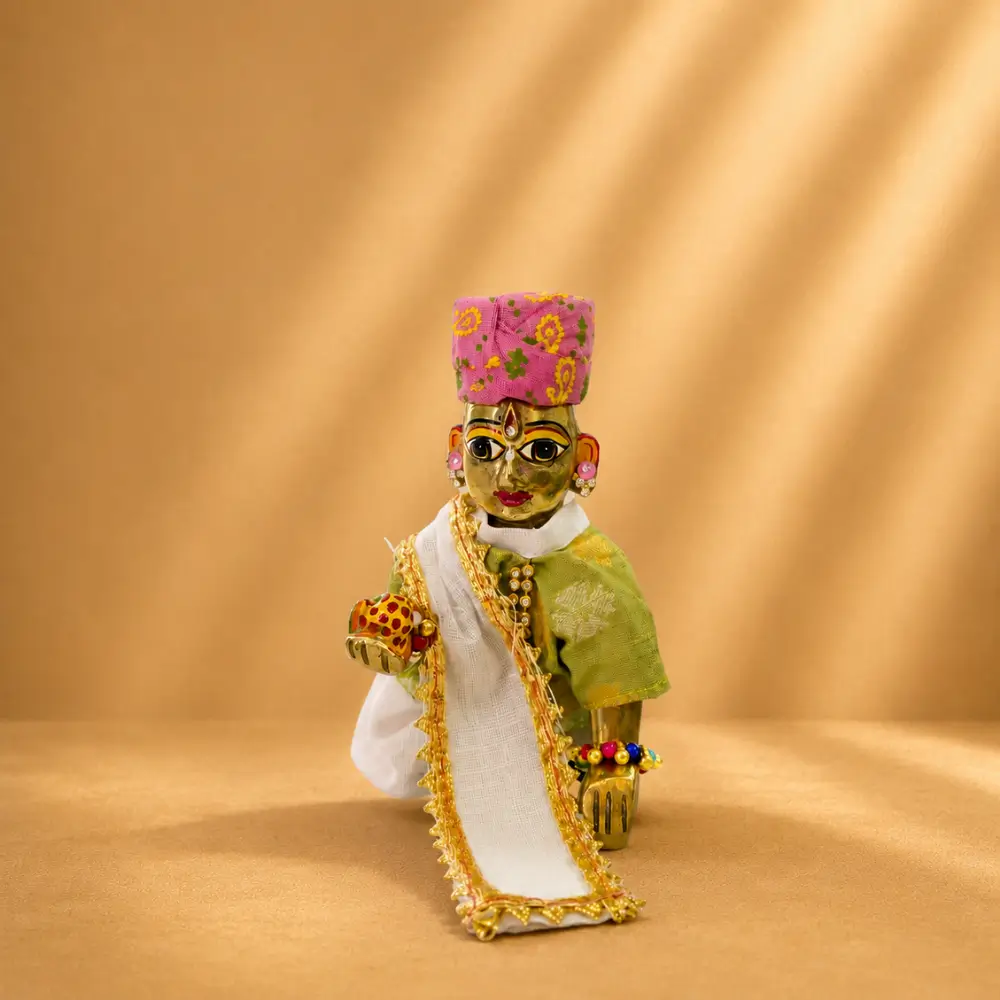 olive green cotton laddu gopal dhoti kurta pink pagdi