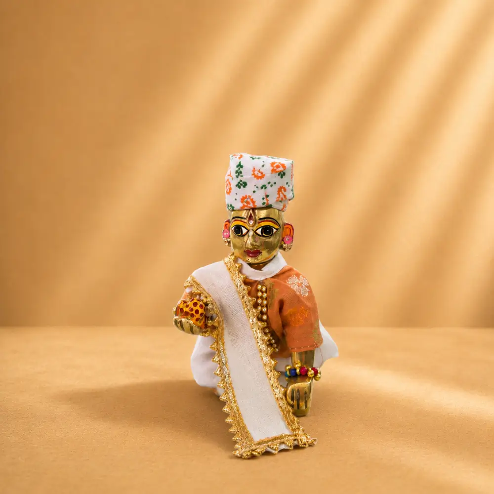 peach cotton laddu gopal dhoti kurta white pagdi