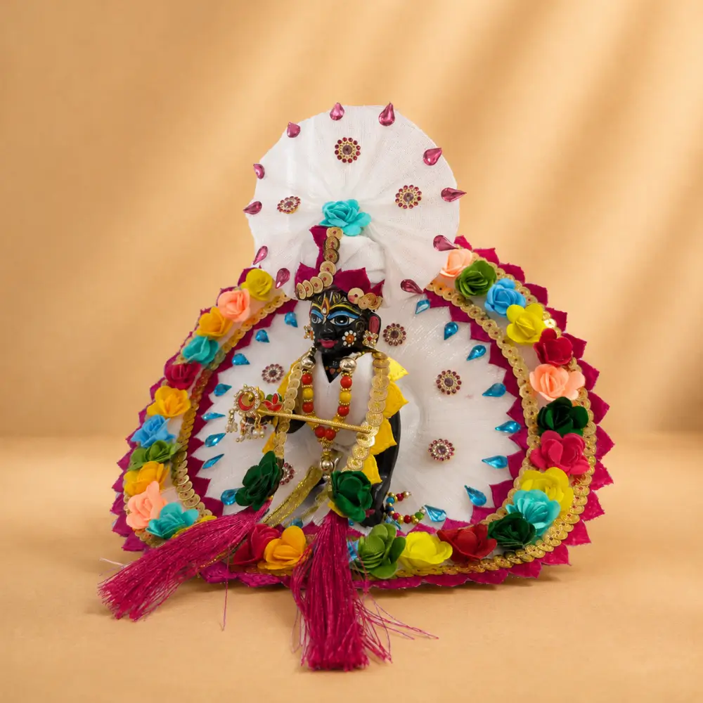 white multicolor handmade laddu gopal poshak tassels