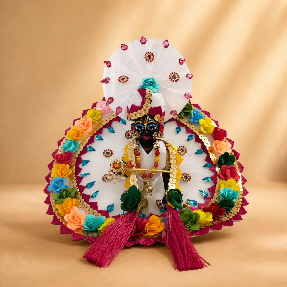 white rainbow floral laddu gopal designer dress