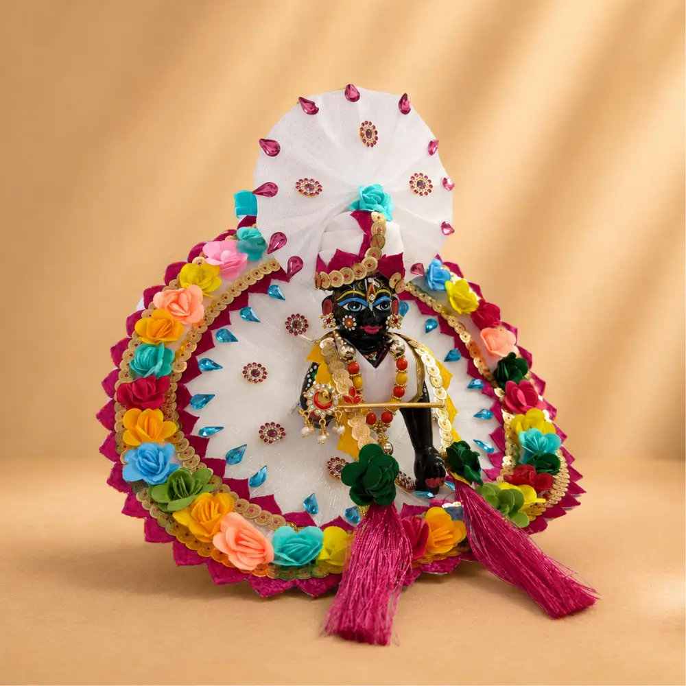 white premium laddu gopal dress multicolor floral