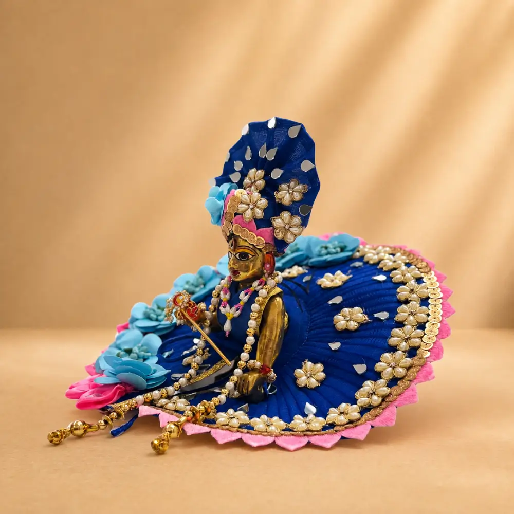 royal blue handmade laddu gopal dress pearl lace
