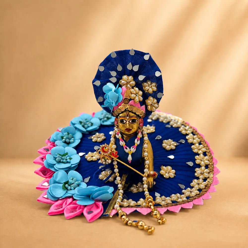 royal blue floral laddu gopal designer dress pink borde