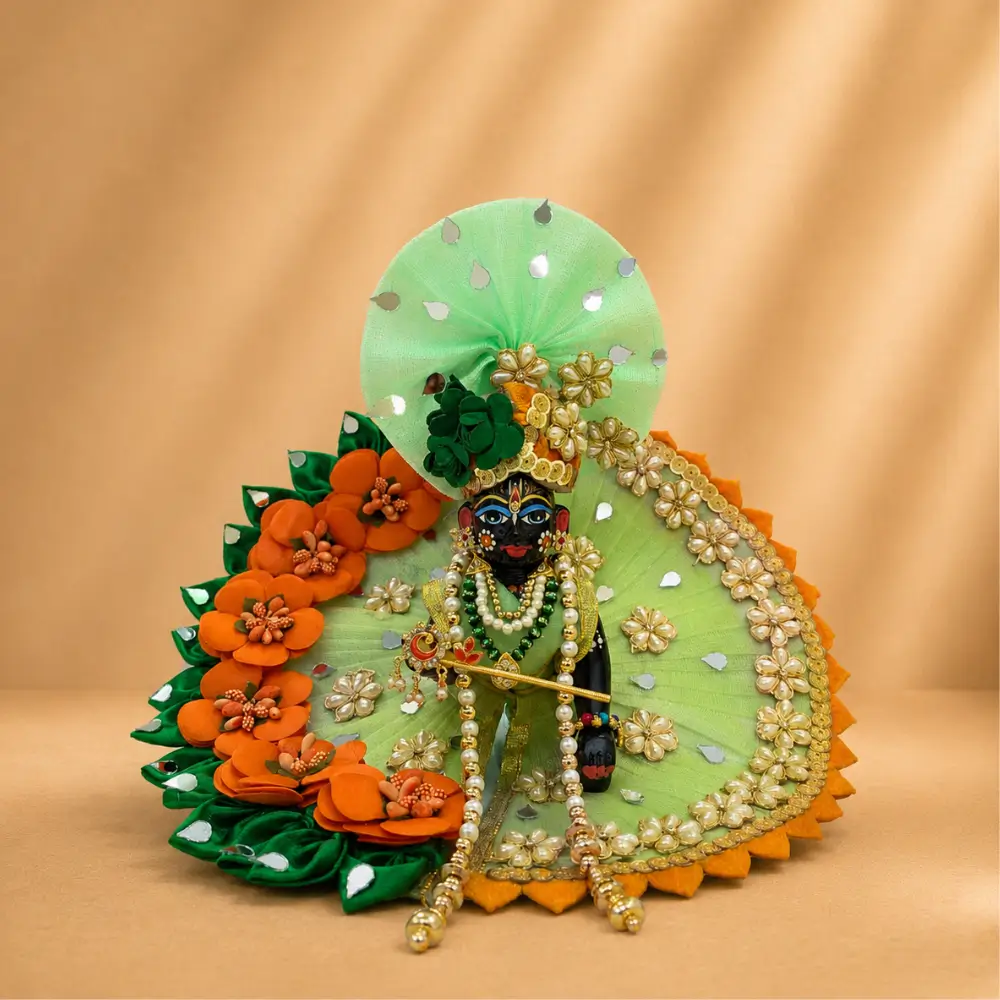 light green floral laddu gopal designer poshak pearl work