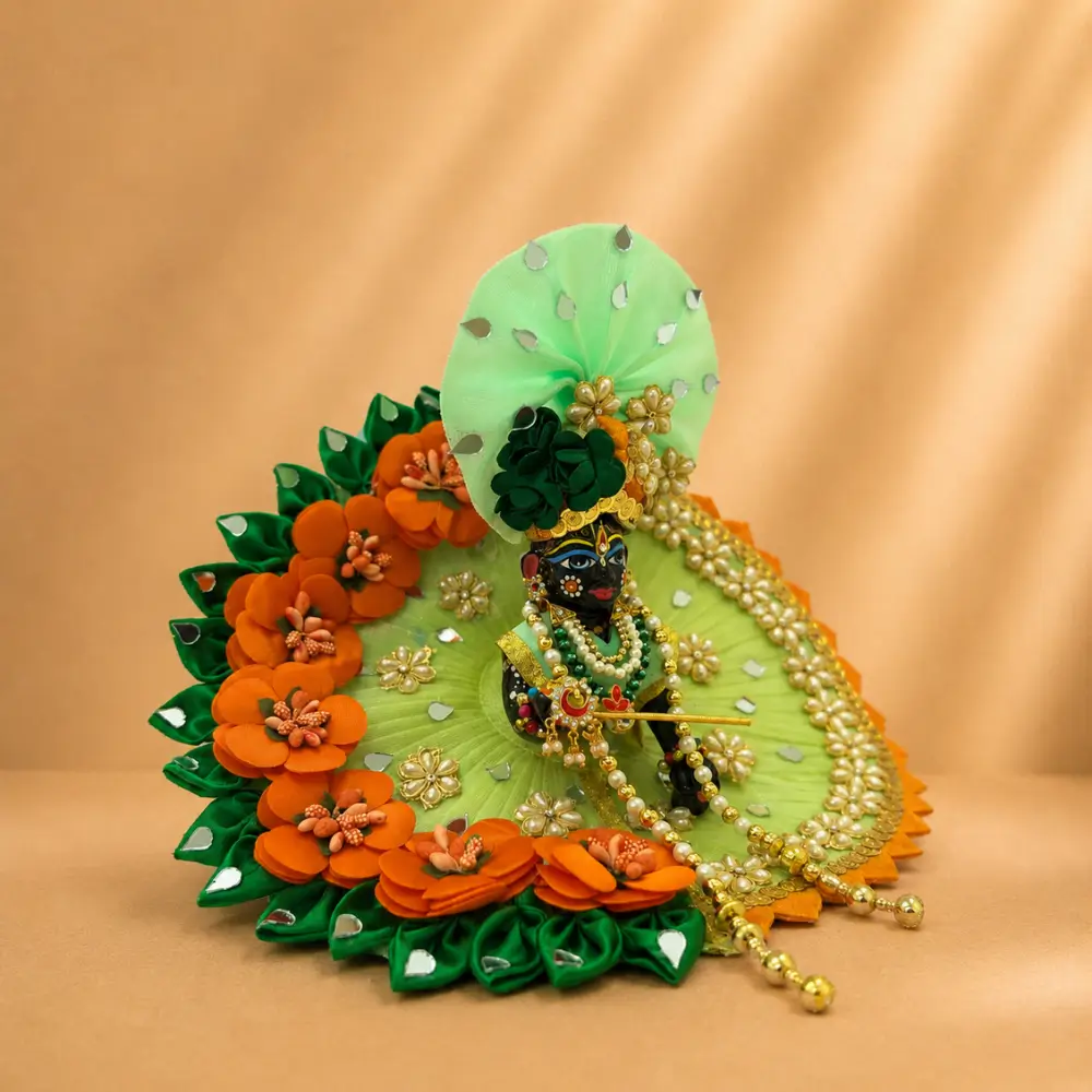 mint green handmade flower laddu gopal dress mukut