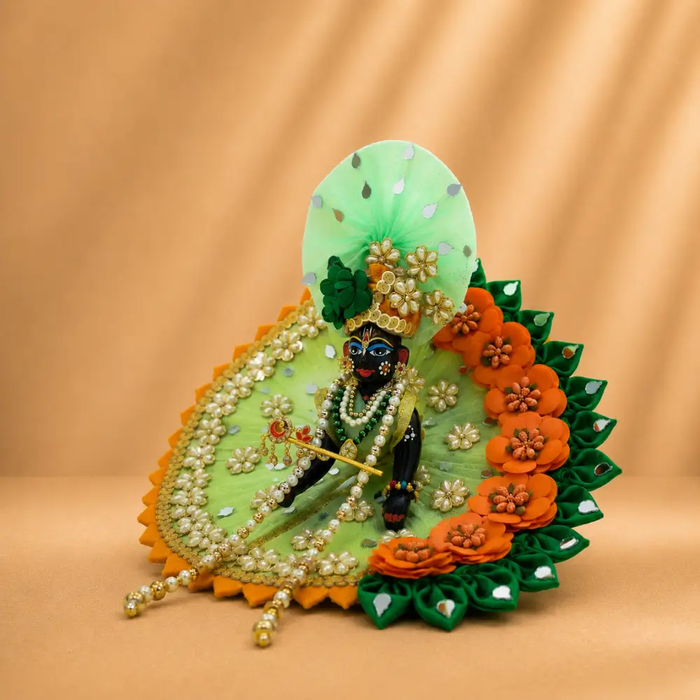 pastel green fancy laddu gopal poshak orange floral