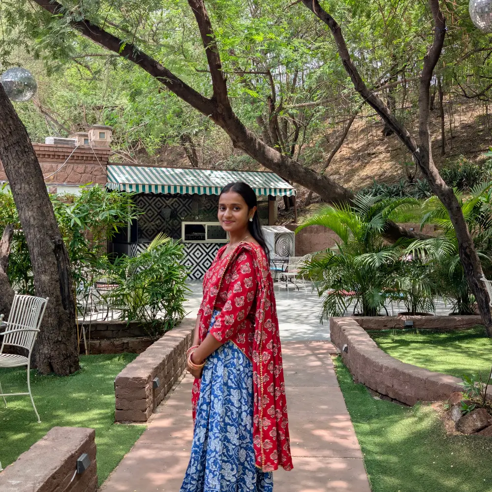 Red Blue Gopika Dress Vrindavan Cotton Radha Outfit Side View