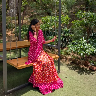 Pink Orange Gopi Lehenga with Traditional Radha Outfit for Women Girl