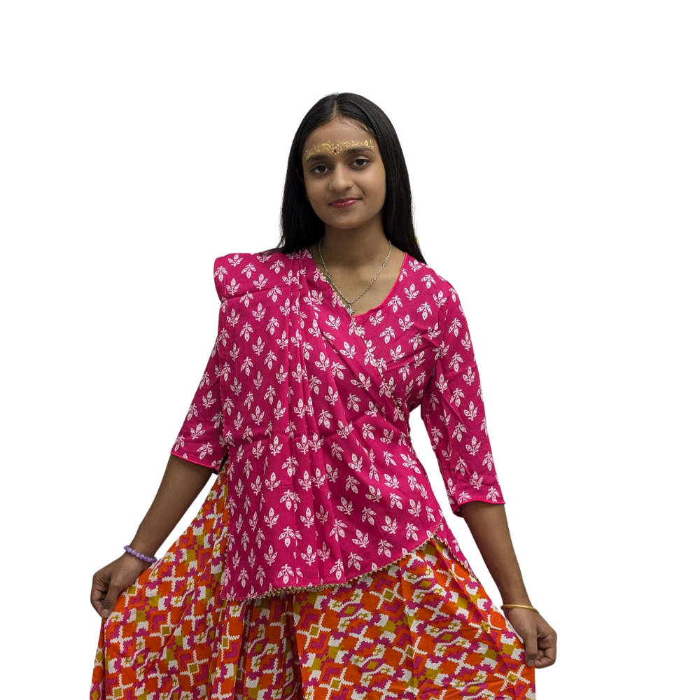 Pink & Orange Color Gopi Dress