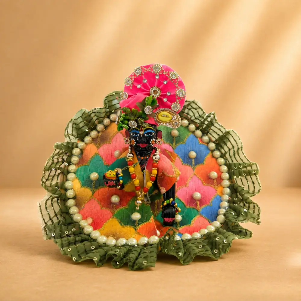 olive green multicolor laddu gopal designer dress