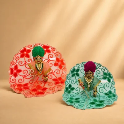 Red Green Cotton Embroidered Floral Net Laddu Gopal Dress