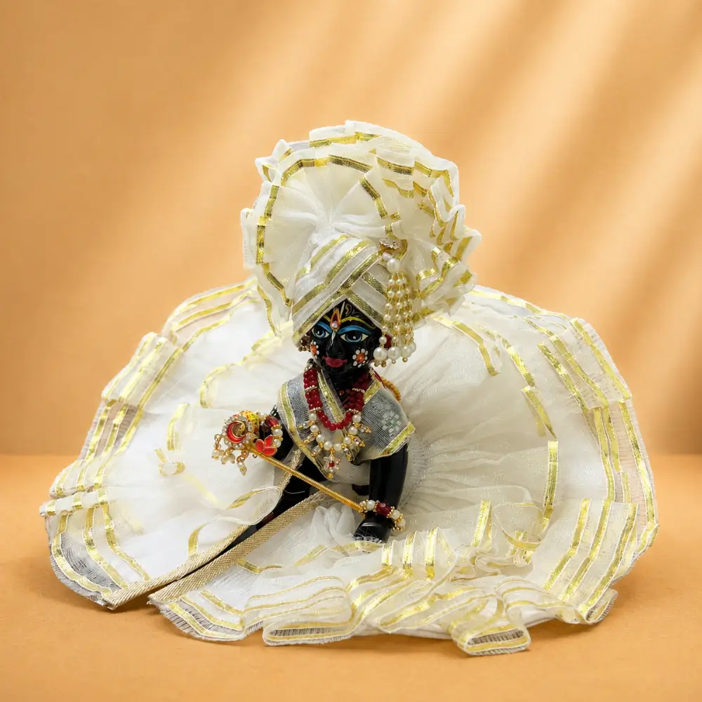 white gold border laddu gopal dress