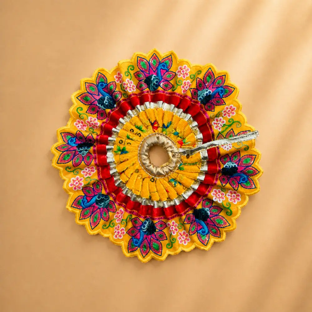 yellow designer laddu gopal dress floral embroidery
