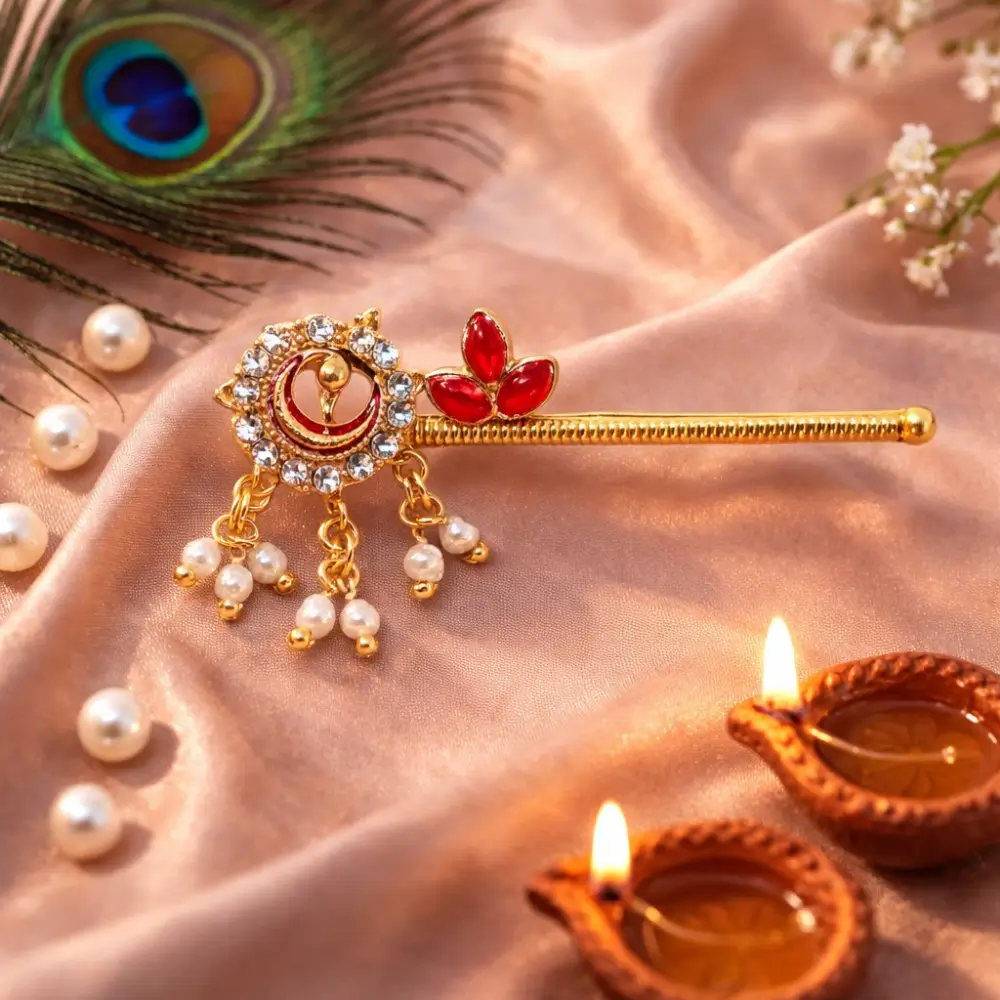 Mahashringar Krishna Tilak Bansuri for Laddu Gopal Kanha Ji Thakur Ji Pearl Designer Flute (Size 1–6)