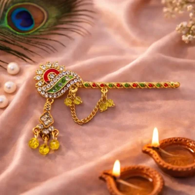 Mahashringar Designer Krishna Bansuri for Laddu Gopal Kanha Ji Thakur Ji Multicolor Stone Flute (Size 3–6)