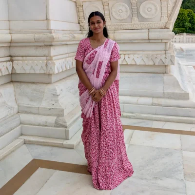 Maroon Pink Cotton Gopi Dress for Women – Traditional Radha Outfit Front View
