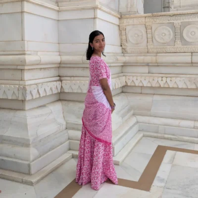 Pink Cotton Gopi Dress for Women – Traditional Radha Outfit Side View