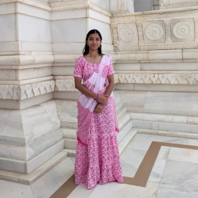 Pink Gopi Dress Vrindavan for Women Cotton Radha Outfit Front View