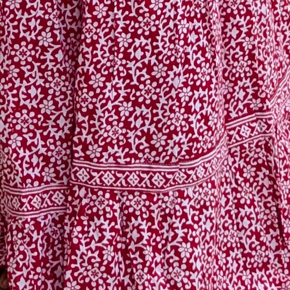 Close up of Red Cotton Gopika Dress Floral Print Traditional Radha Outfit