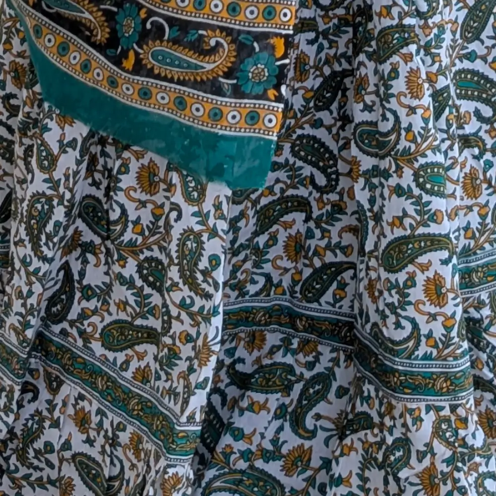 Close up of Green Cotton Gopika Dress Floral Print Traditional Radha Outfit