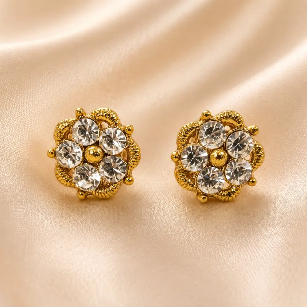 Laddu Gopal Earrings Floral Designer Stone Stud Earrings for Kanha Ji