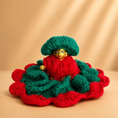 green and red handmade woolen laddu gopal winter dress