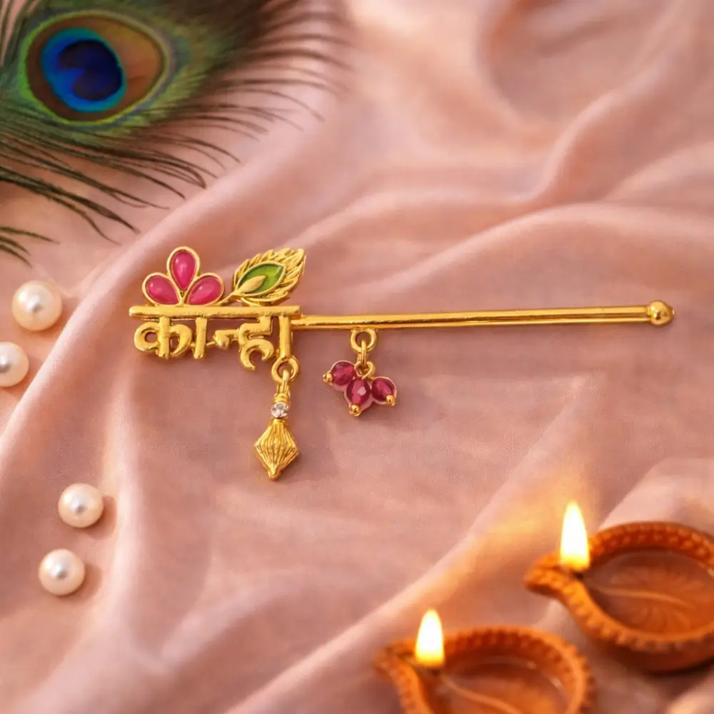 Mahashringar Kanha Krishna Bansuri for Laddu Gopal Kanha Ji Thakur Ji Name Flute Floral Design (Size 4 5)