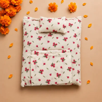 pink floral cotton laddu gopal bedding set pillow quilt.webp