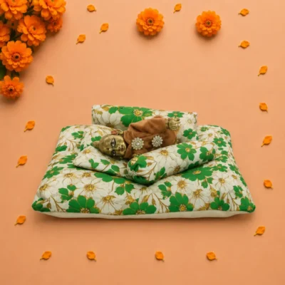green floral cotton laddu gopal bedding set pillow bolsters.webp