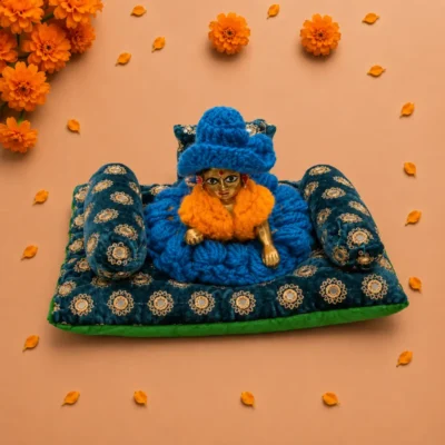 teal blue velvet laddu gopal aasan set pillow bolsters.webp