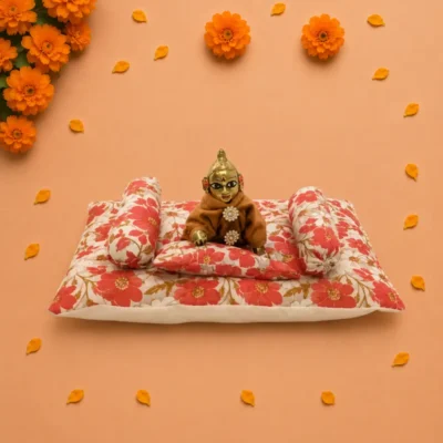 orange floral cotton laddu gopal sleeping bedding set.webp