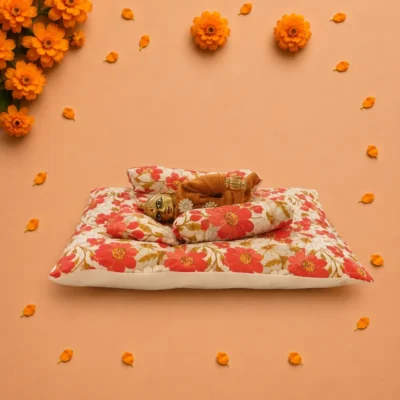 red floral cotton laddu gopal bedding set pillow bolsters.webp