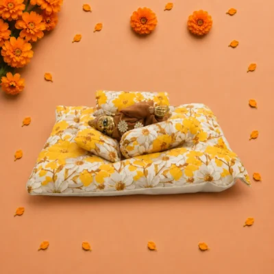 yellow floral cotton laddu gopal bedding set pillow bolsters.webp