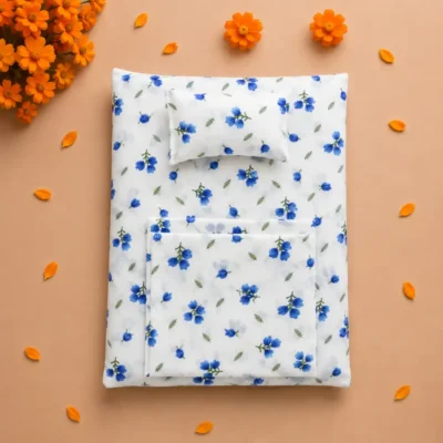 blue floral cotton laddu gopal bedding set pillow quilt.webp
