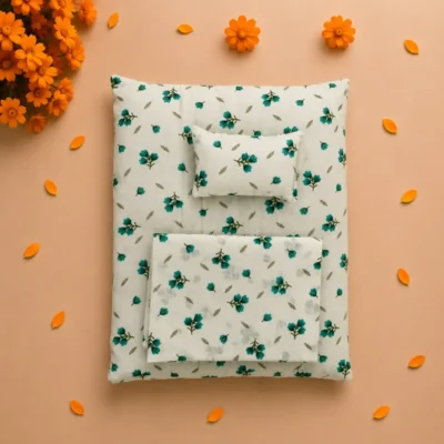 teal floral cotton laddu gopal bedding set pillow quilt.webp