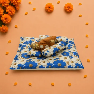 blue floral cotton laddu gopal bedding set pillow bolsters.webp