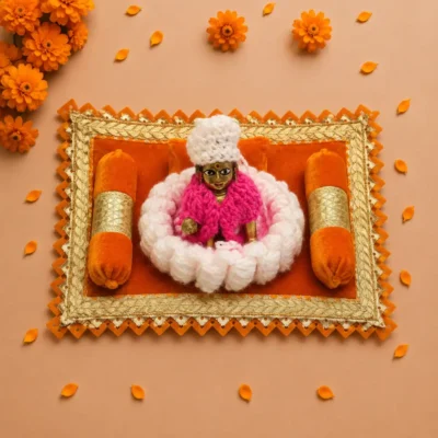 orange velvet laddu gopal aasan set pillow bolsters.webp