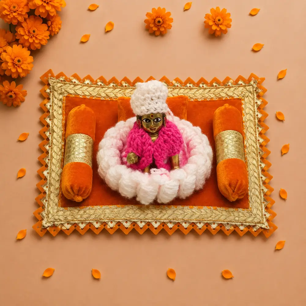 orange velvet laddu gopal aasan set pillow bolsters.webp