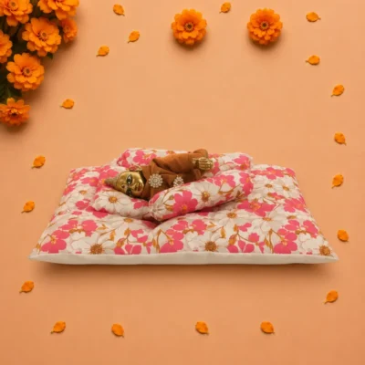 pink floral cotton laddu gopal bedding set pillow bolsters.webp
