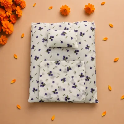 purple floral cotton laddu gopal bedding set pillow quilt.webp