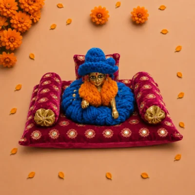 rani pink velvet laddu gopal aasan set pillow bolsters.webp